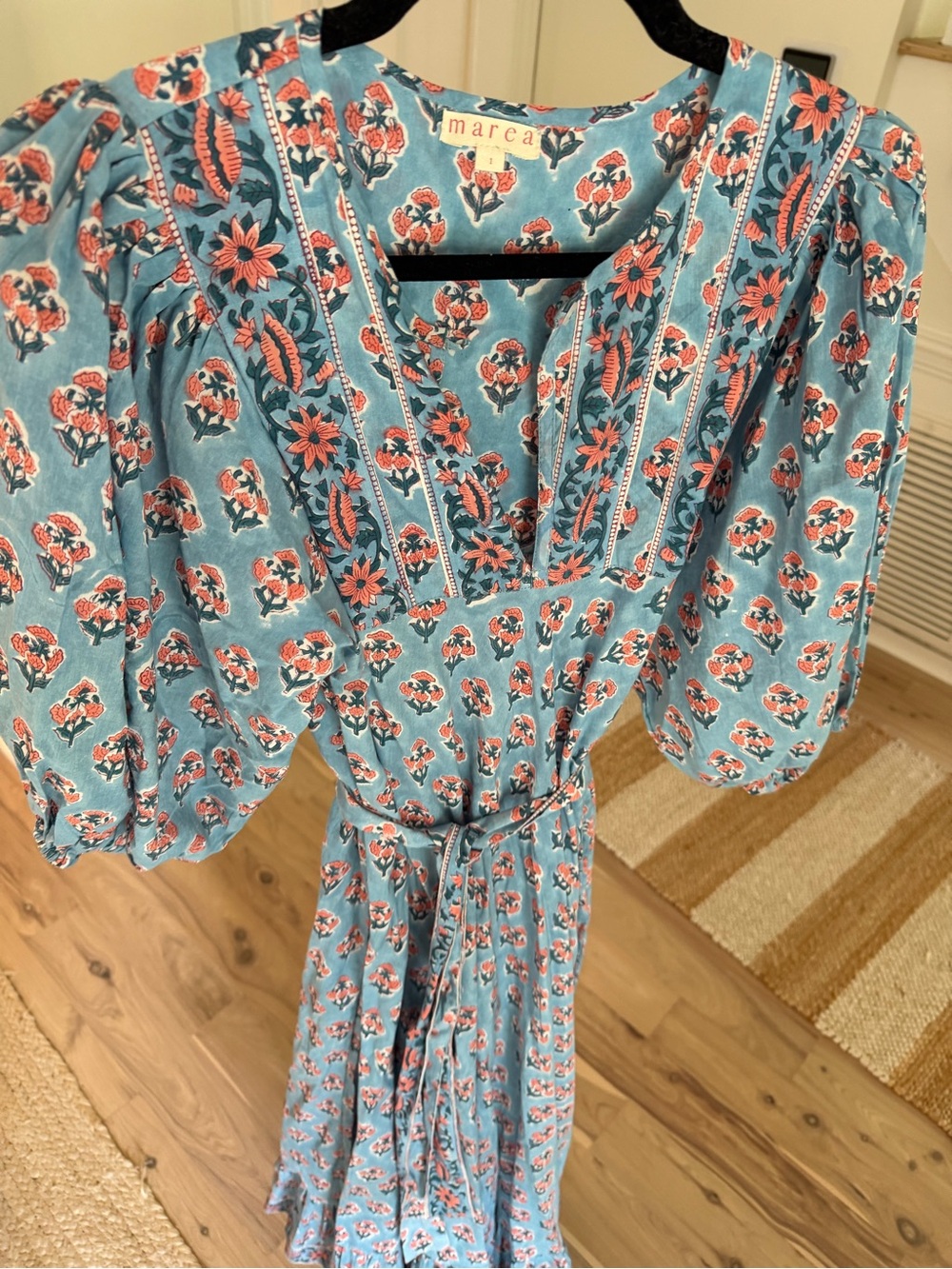 Marea by Liz Joy Blue Maxi Dress with Coral Floral Print - Picture 2 of 6